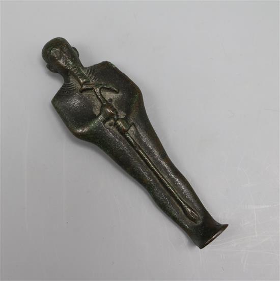 A Grand Tour souvenir bronze shabti length 13cm